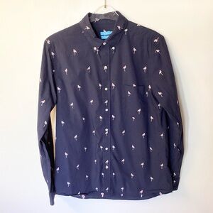 J.McLaughlin Long Sleeve Westend Flamingo Print Button Down Shirt - Navy - M